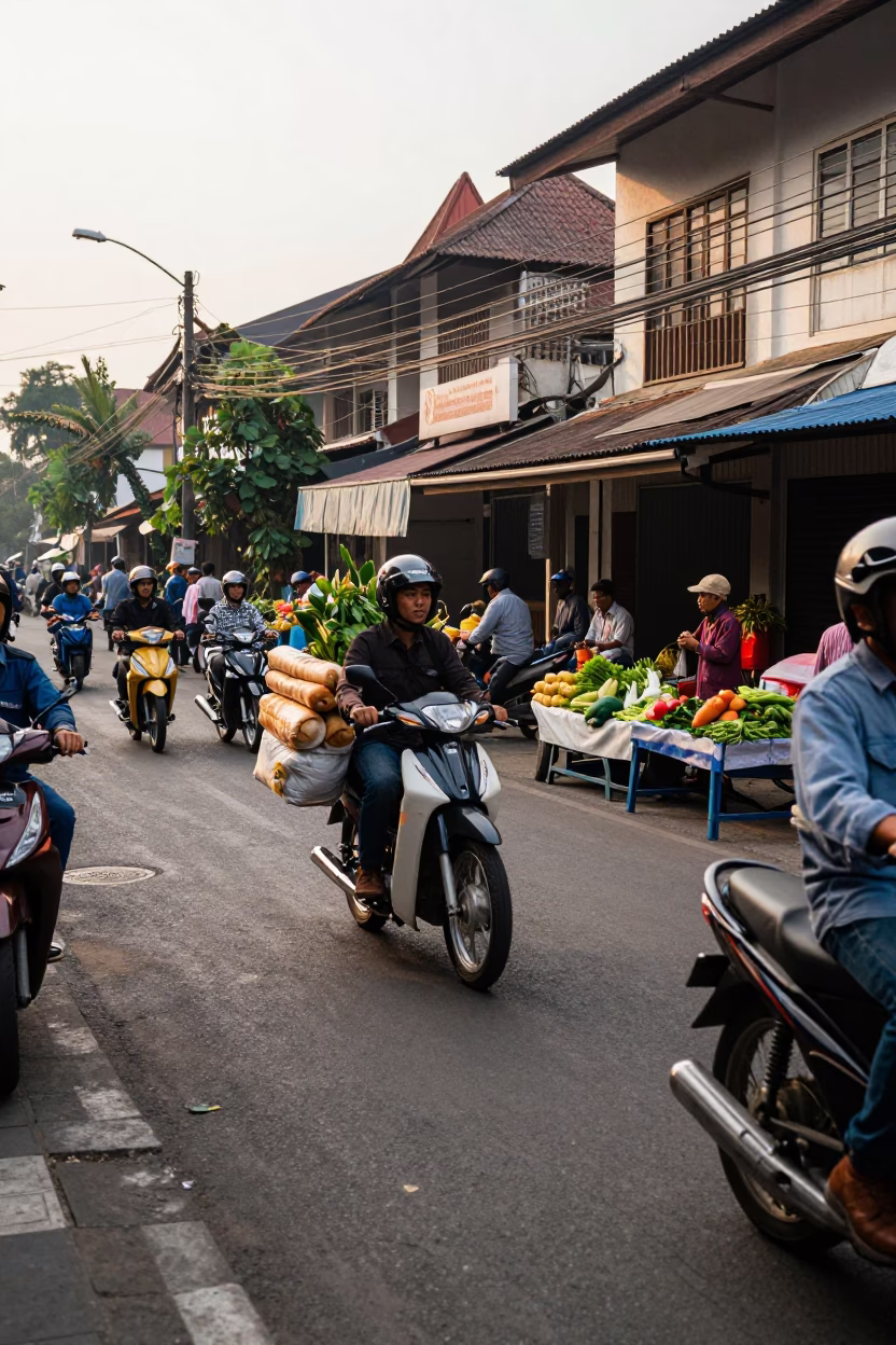 Street Scene in Yogyakarta at The Late Morning Light in in Yogyakarta, Indonesia
