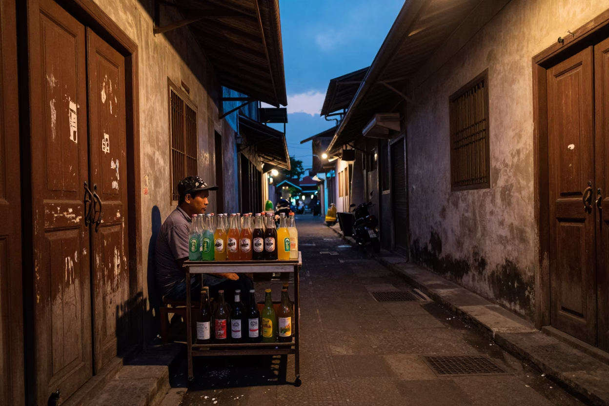 Street Scene in Yogyakarta at Twilight in in Yogyakarta, Indonesia