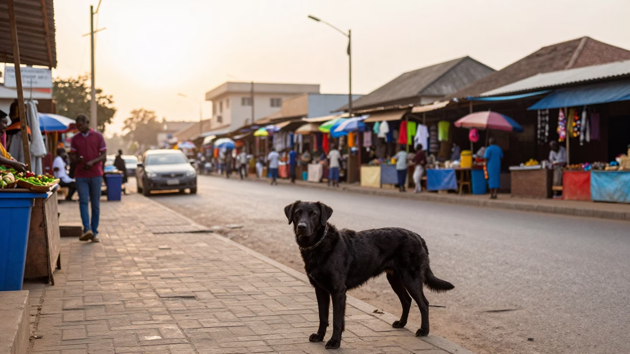 Street Scene just after sunrise in Accra in in Accra, Ghana