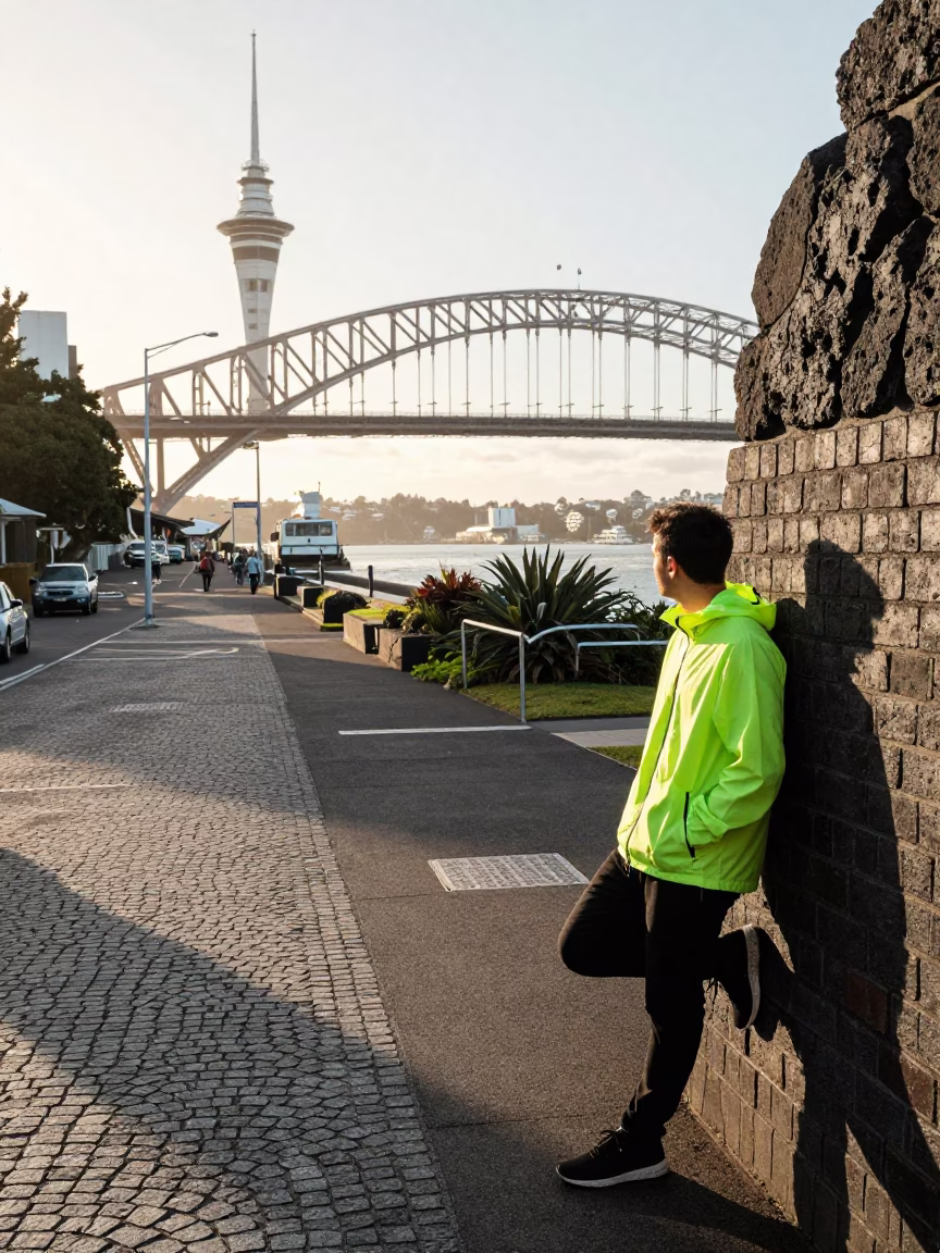 Street Scene just after sunrise in Auckland in in Auckland, New Zealand