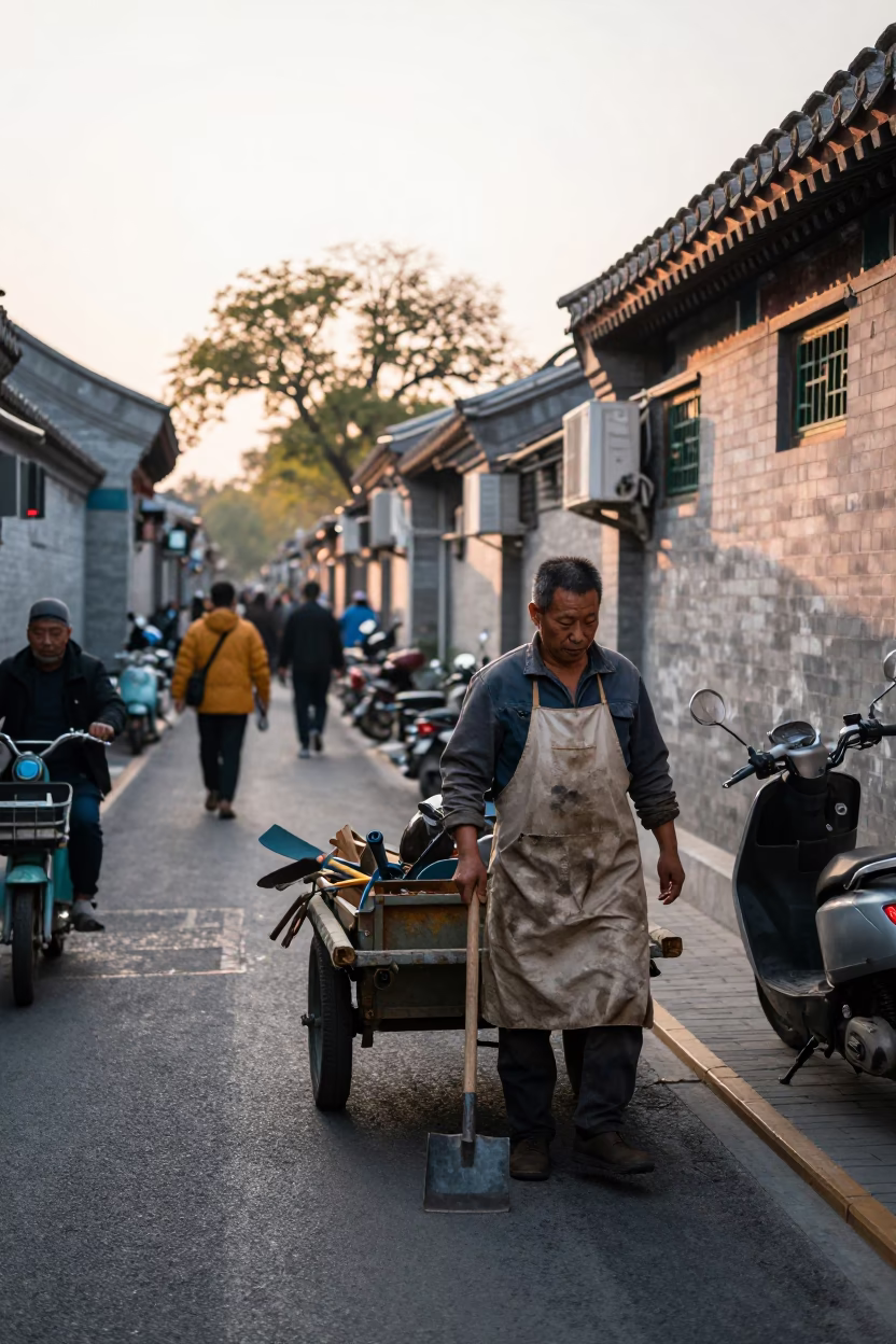 Street Scene just after sunrise in Beijing in in Beijing, China