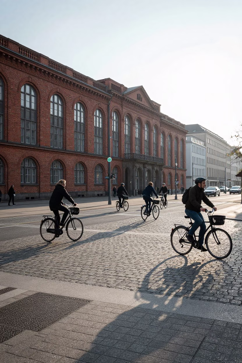 Street Scene just after sunrise in Berlin in in Berlin, Germany