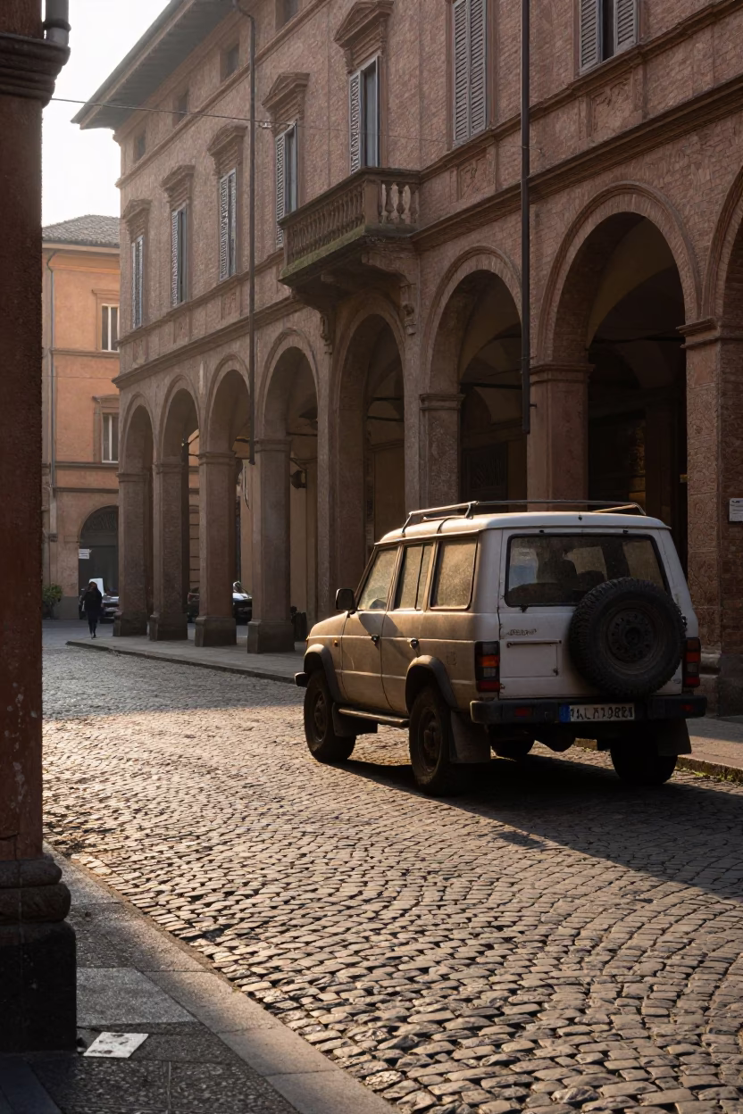 Street Scene just after sunrise in Bologna in in Bologna, Italy
