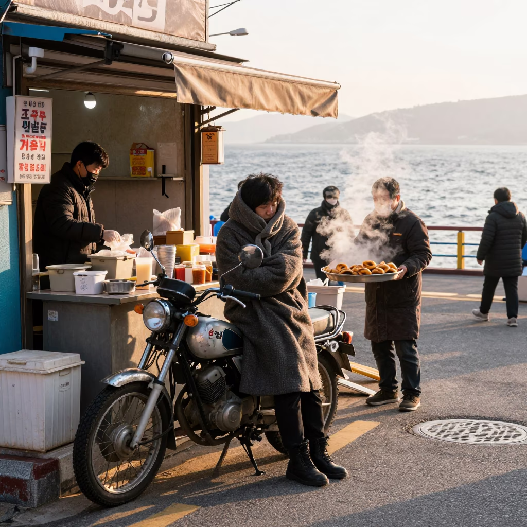 Street Scene just after sunrise in Busan in in Busan, South Korea