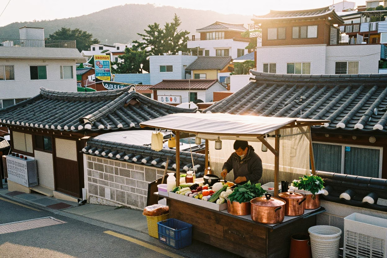 Street Scene just after sunrise in Busan in in Busan, South Korea