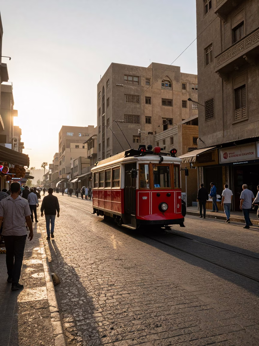 Street Scene just after sunrise in Cairo in in Cairo, Egypt