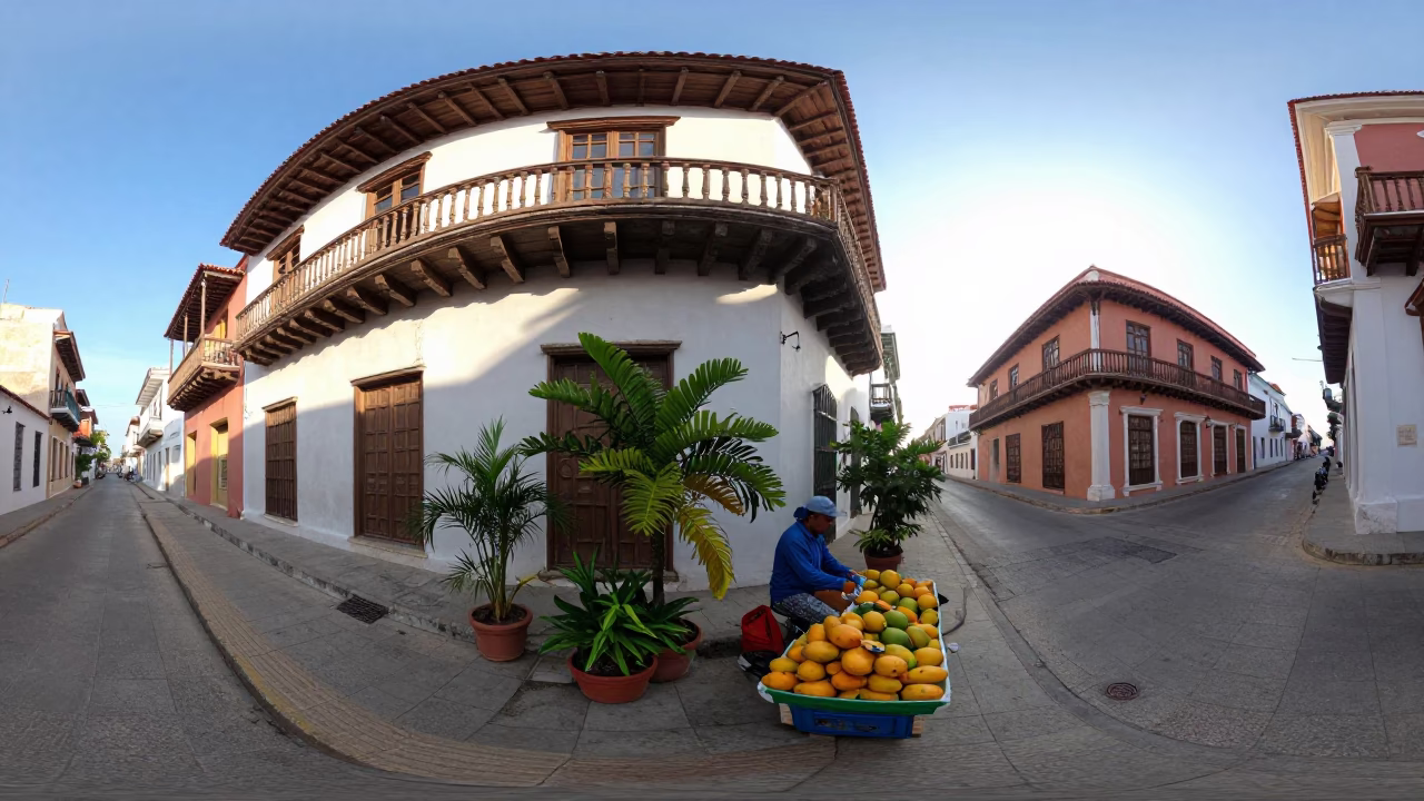 Street Scene just after sunrise in Cartagena in in Cartagena, Colombia