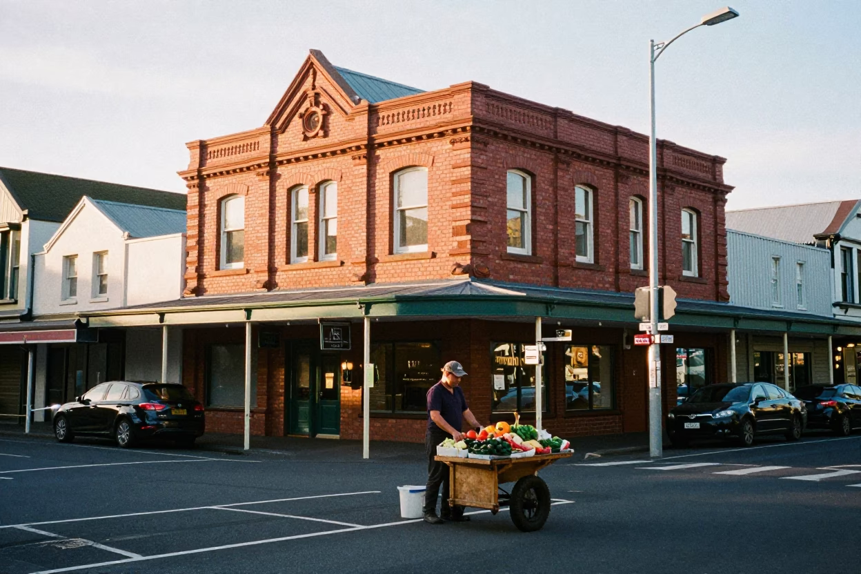 Street Scene just after sunrise in Christchurch in in Christchurch, New Zealand