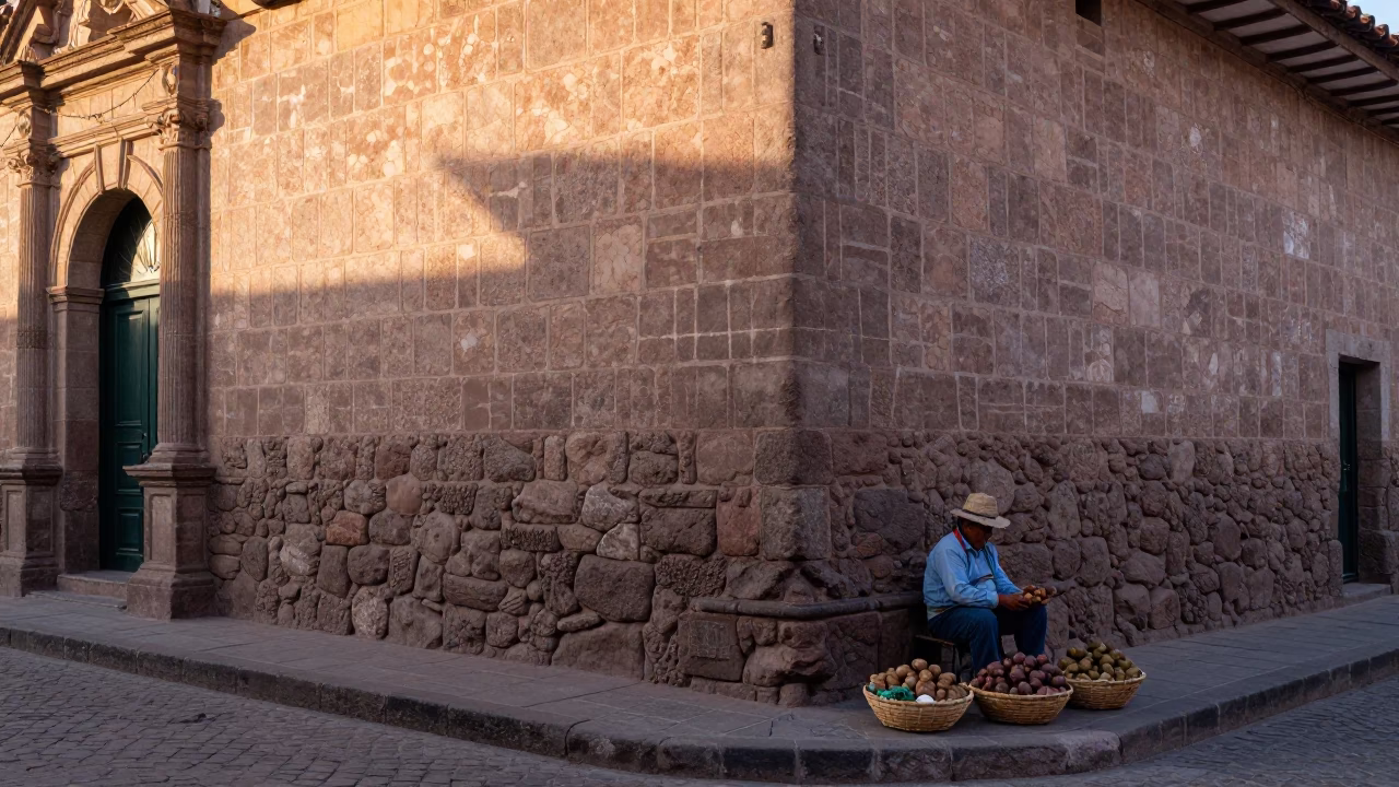 Street Scene just after sunrise in Cusco in in Cusco, Peru