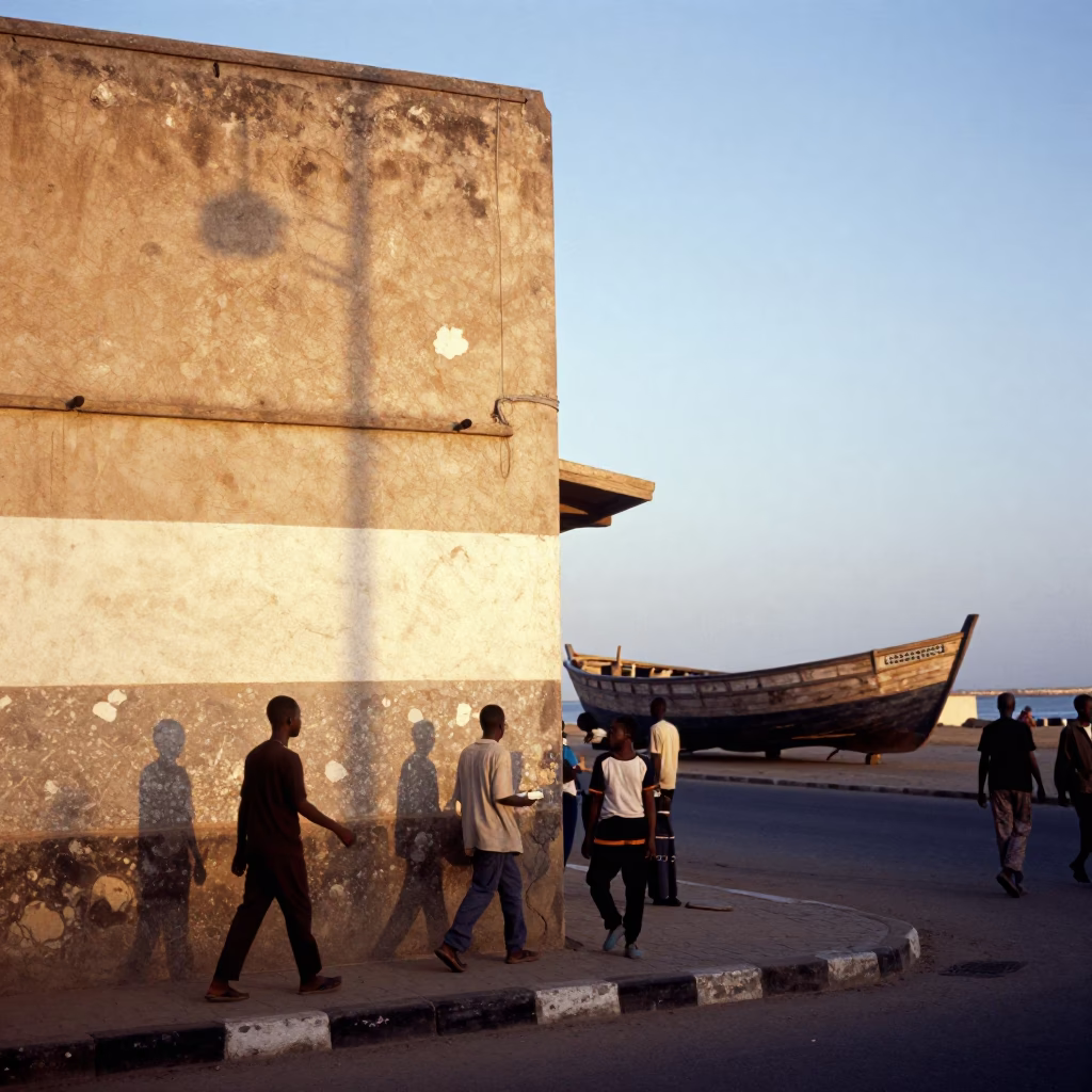 Street Scene just after sunrise in Dakar in in Dakar, Senegal