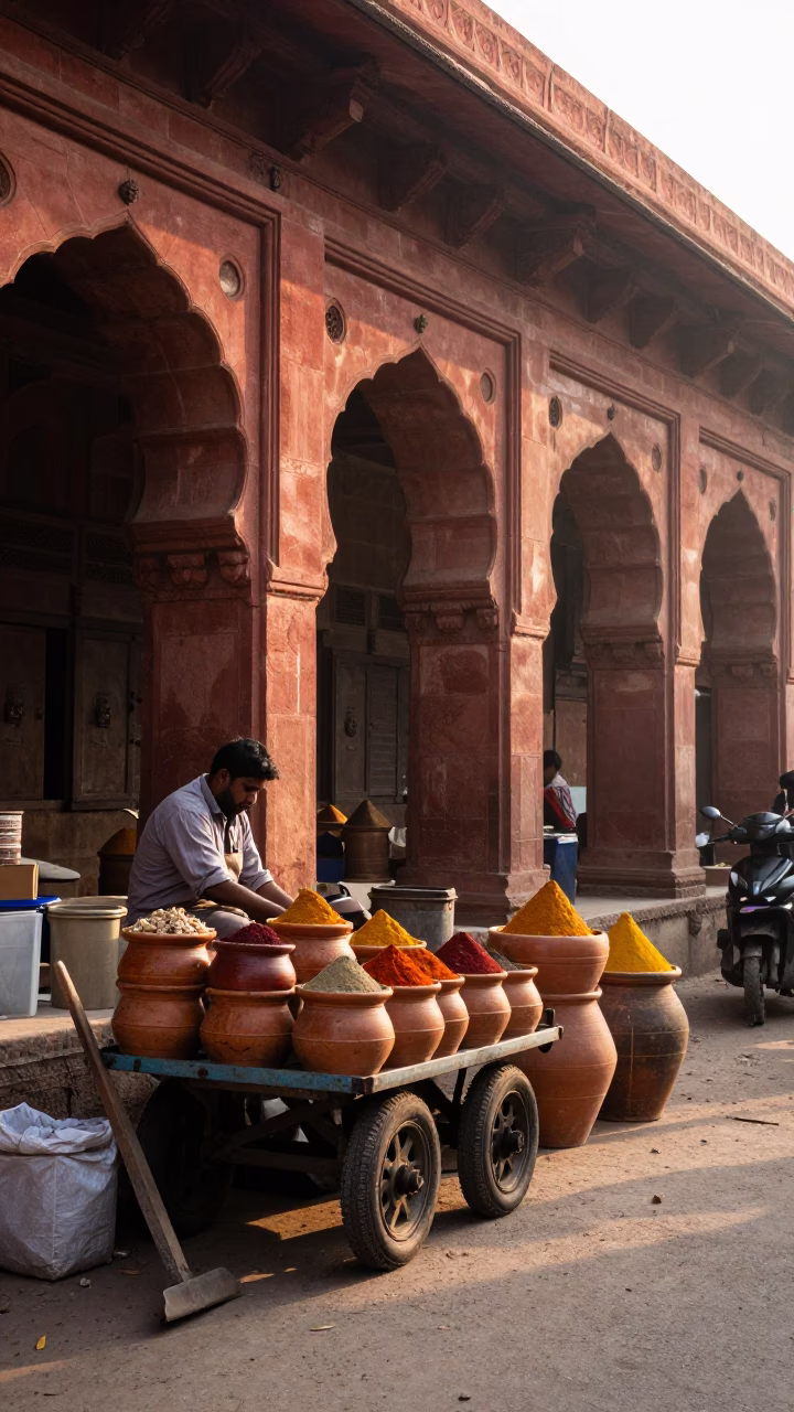 Street Scene just after sunrise in Delhi in in Delhi, India