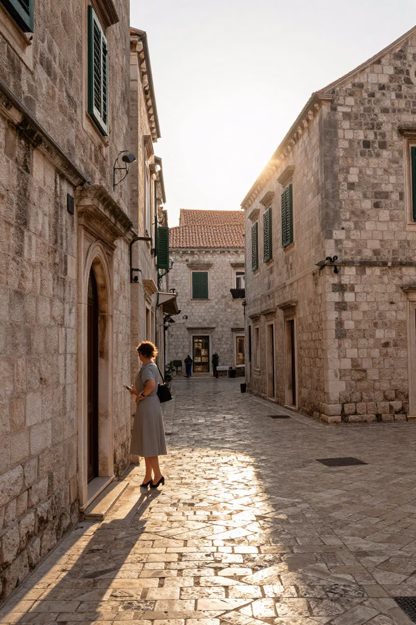 Street Scene just after sunrise in Dubrovnik in in Dubrovnik, Croatia