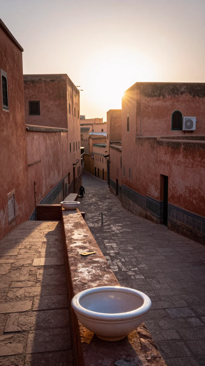 Street Scene just after sunrise in Fez in in Fez, Morocco