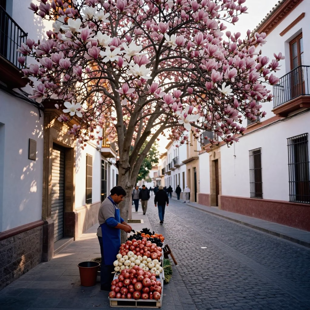 Street Scene just after sunrise in Granada in in Granada, Spain