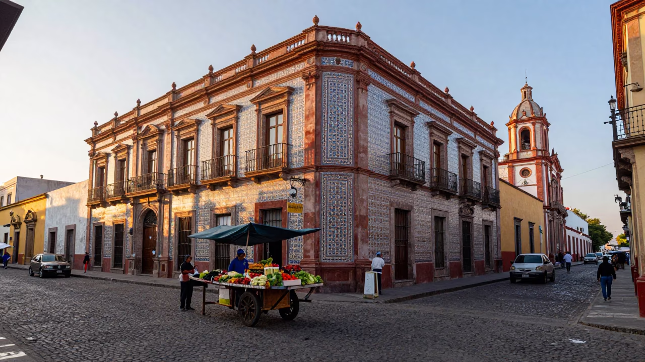 Street Scene just after sunrise in Guadalajara in in Guadalajara, Mexico
