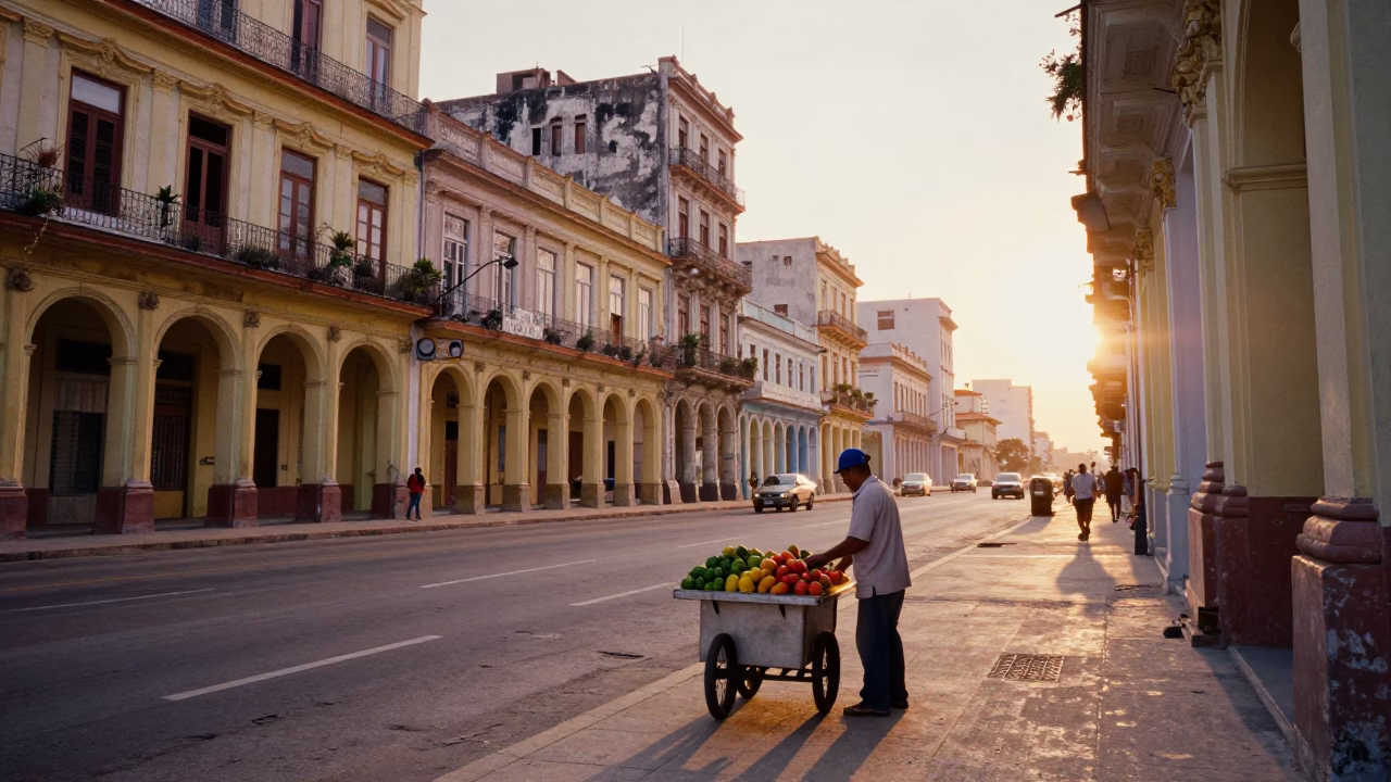 Street Scene just after sunrise in Havana in in Havana, Cuba