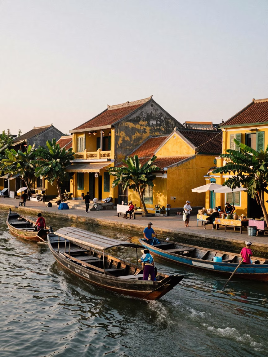 Street Scene just after sunrise in Hoi An in in Hoi An, Vietnam
