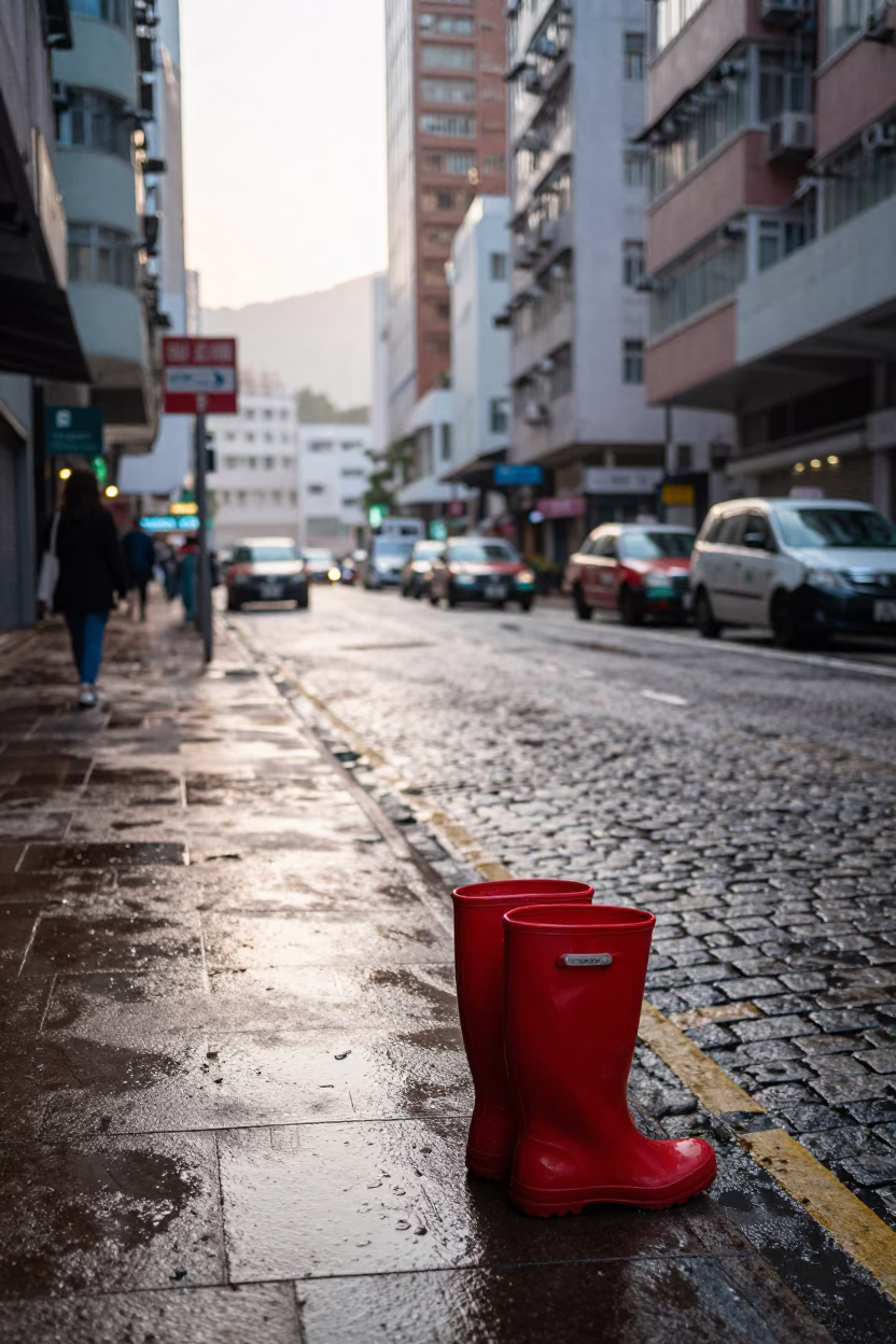 Street Scene just after sunrise in Hong Kong in in Hong Kong, Hong Kong