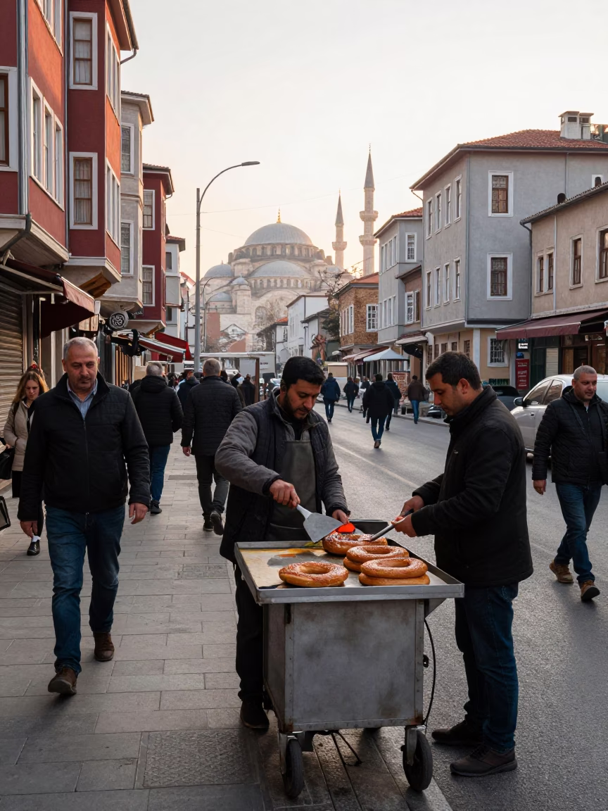 Street Scene just after sunrise in Istanbul in in Istanbul, Turkey