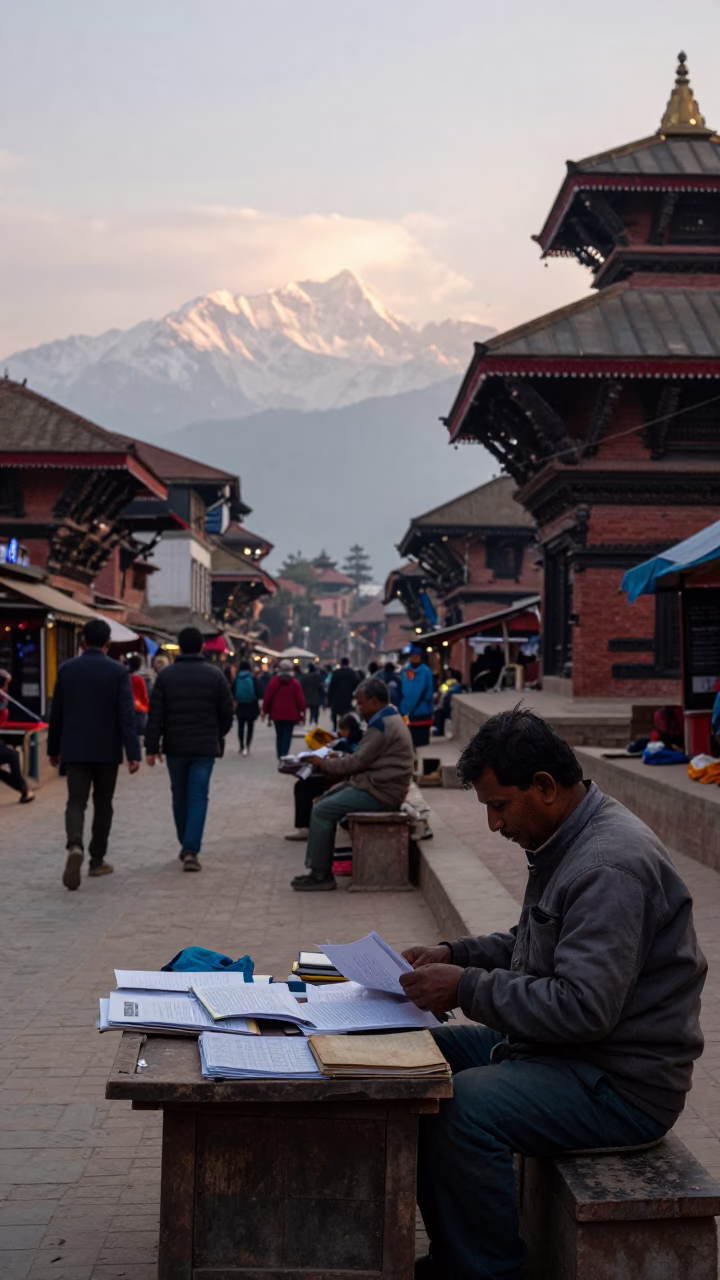 Street Scene just after sunrise in Kathmandu in in Kathmandu, Nepal