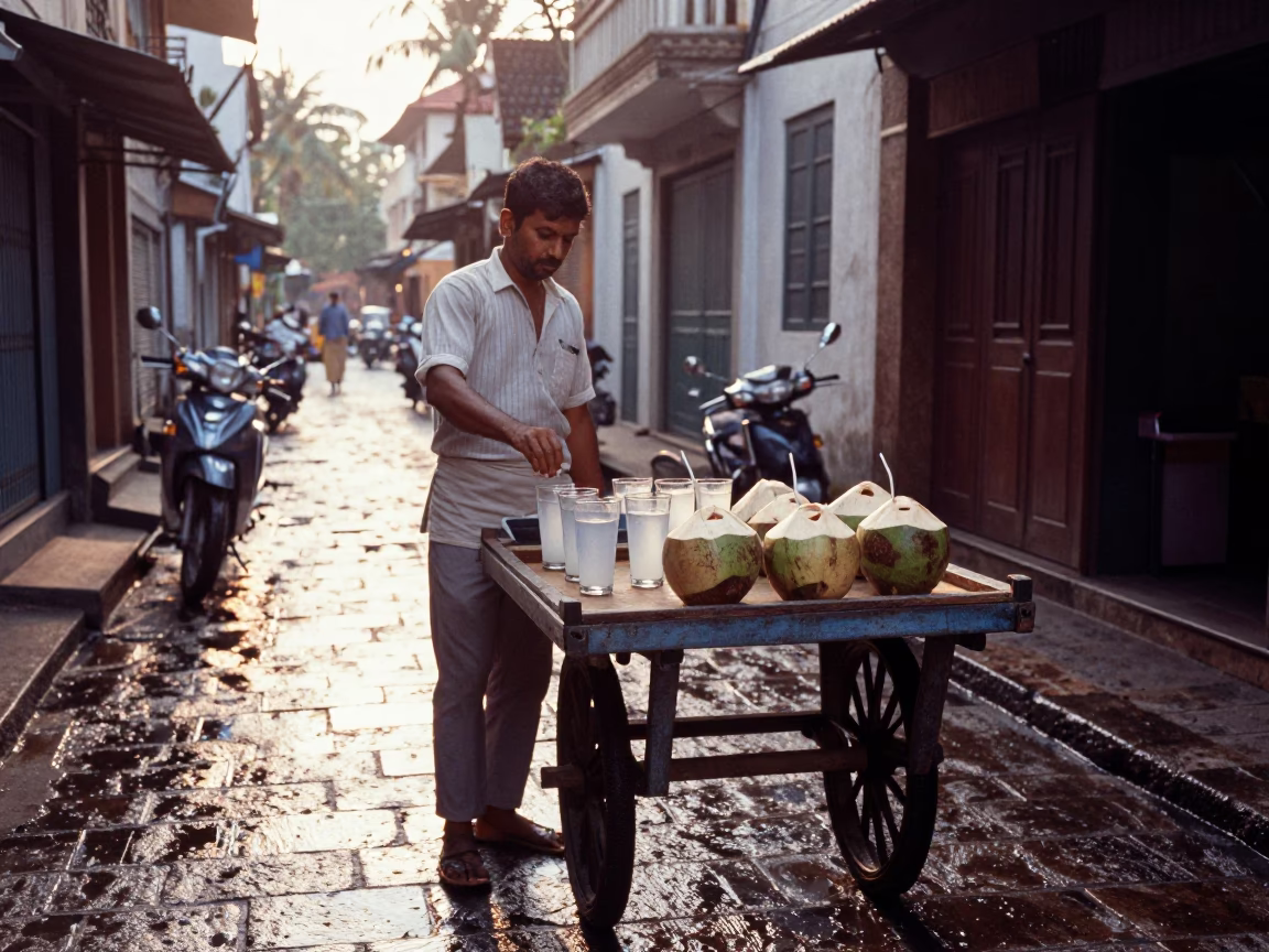 Street Scene just after sunrise in Kochi in in Kochi, India