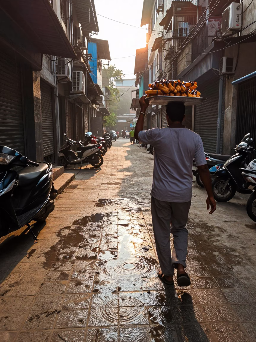 Street Scene just after sunrise in Kolkata in in Kolkata, India
