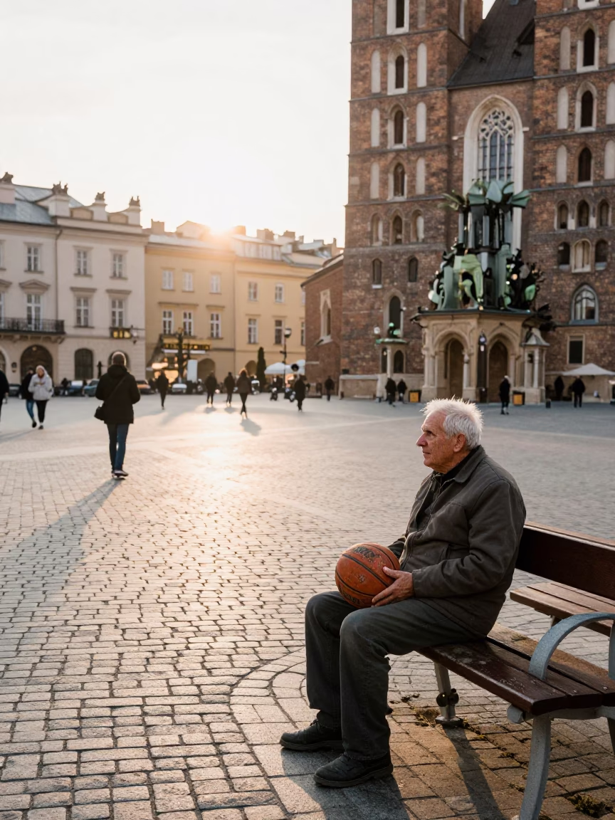 Street Scene just after sunrise in Krakow in in Krakow, Poland