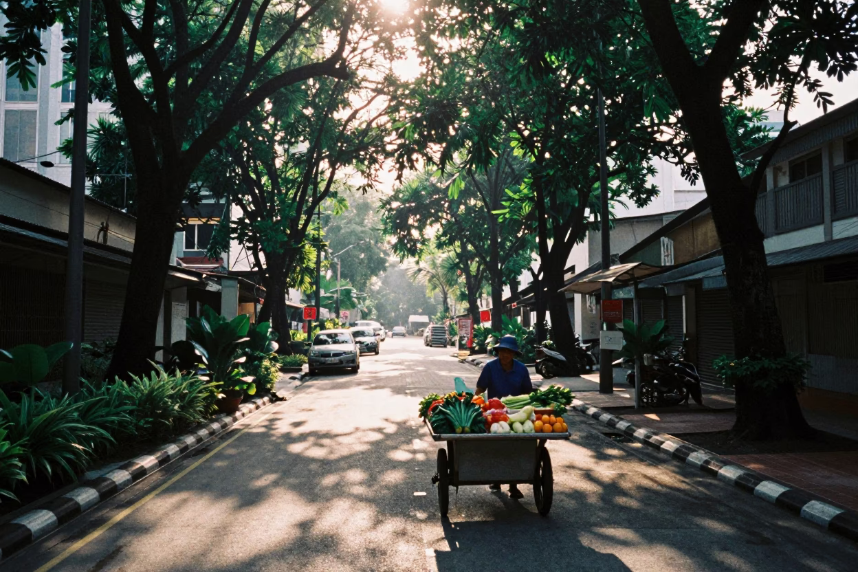 Street Scene just after sunrise in Kuala Lumpur in in Kuala Lumpur, Malaysia