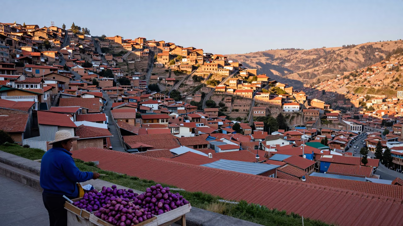 Street Scene just after sunrise in La Paz in in La Paz, Bolivia