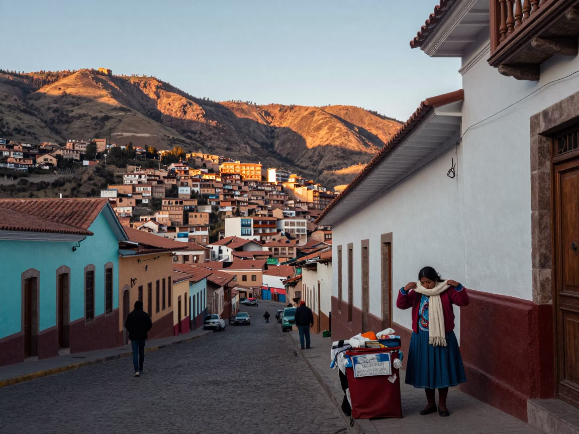 Street Scene just after sunrise in La Paz in in La Paz, Bolivia