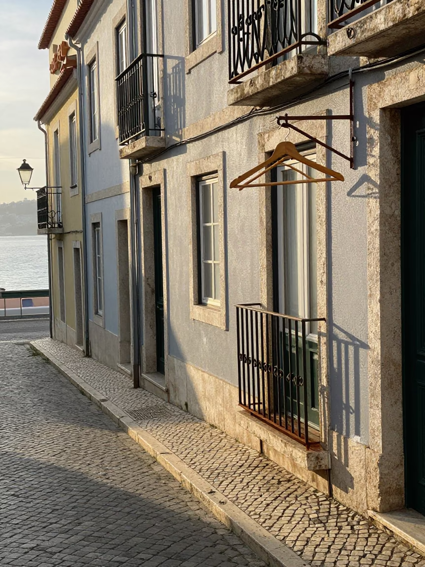 Street Scene just after sunrise in Lisbon in in Lisbon, Portugal