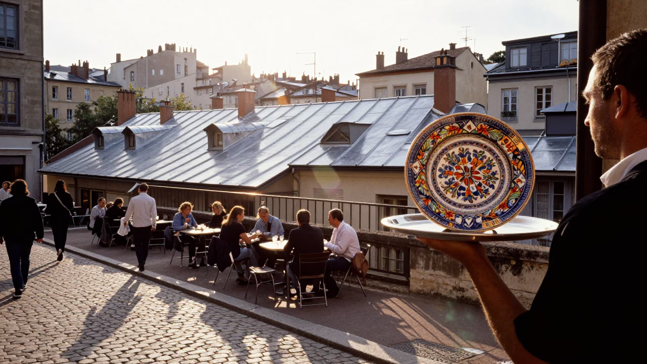 Street Scene just after sunrise in Lyon in in Lyon, France