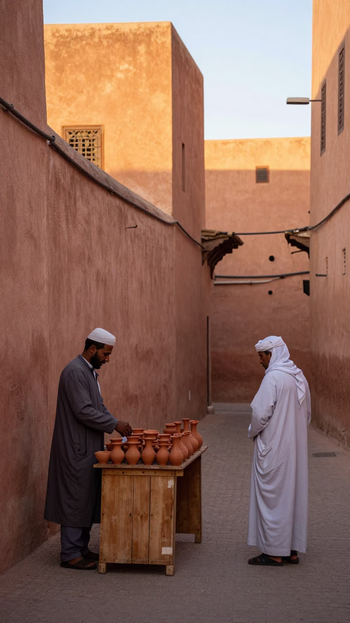 Street Scene just after sunrise in Marrakech in in Marrakech, Morocco