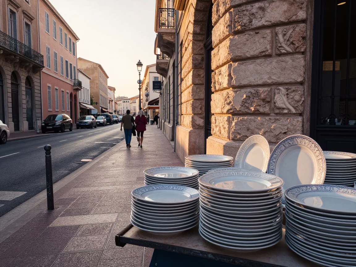 Street Scene just after sunrise in Marseille in in Marseille, France