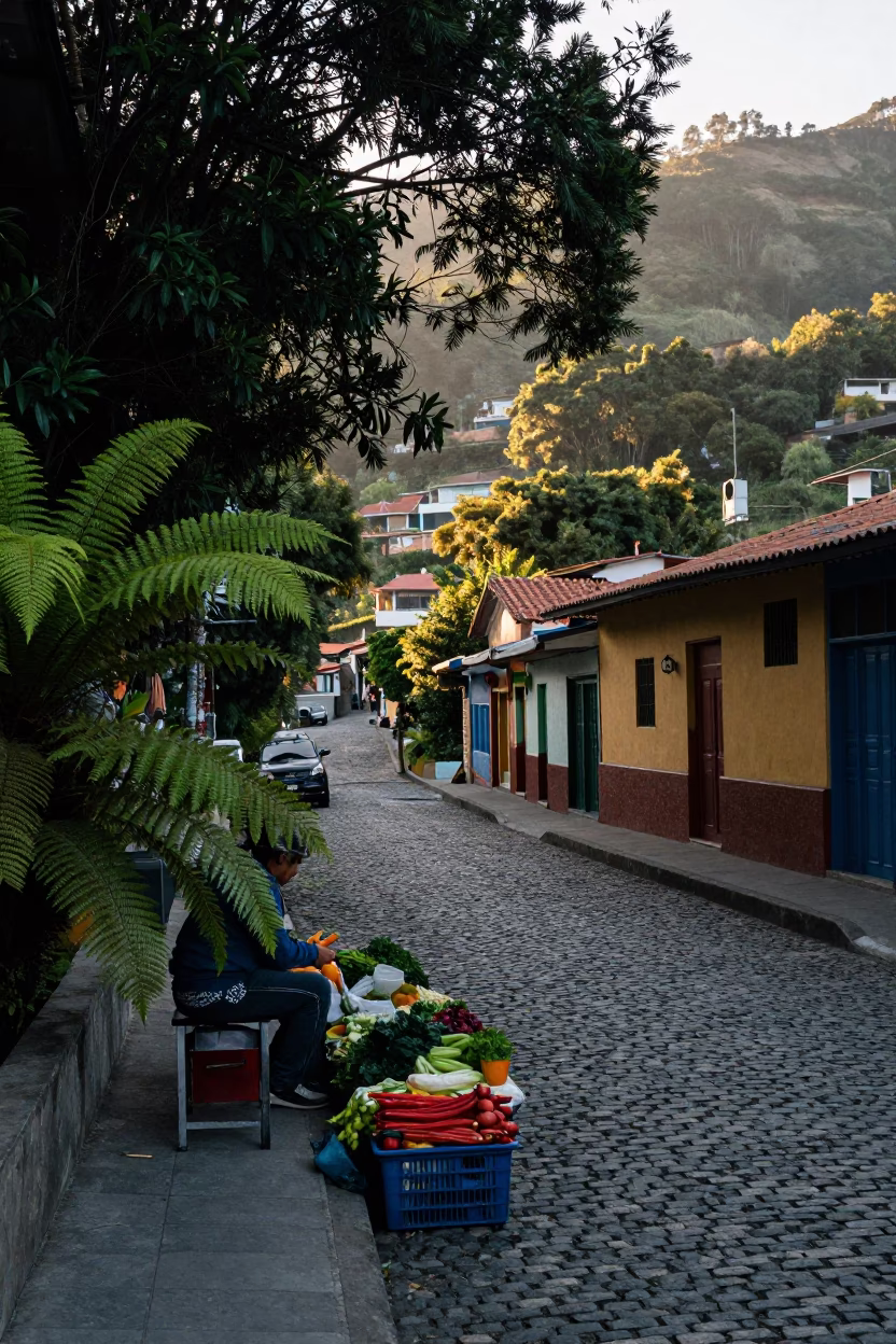 Street Scene just after sunrise in Medellin in in Medellin, Colombia