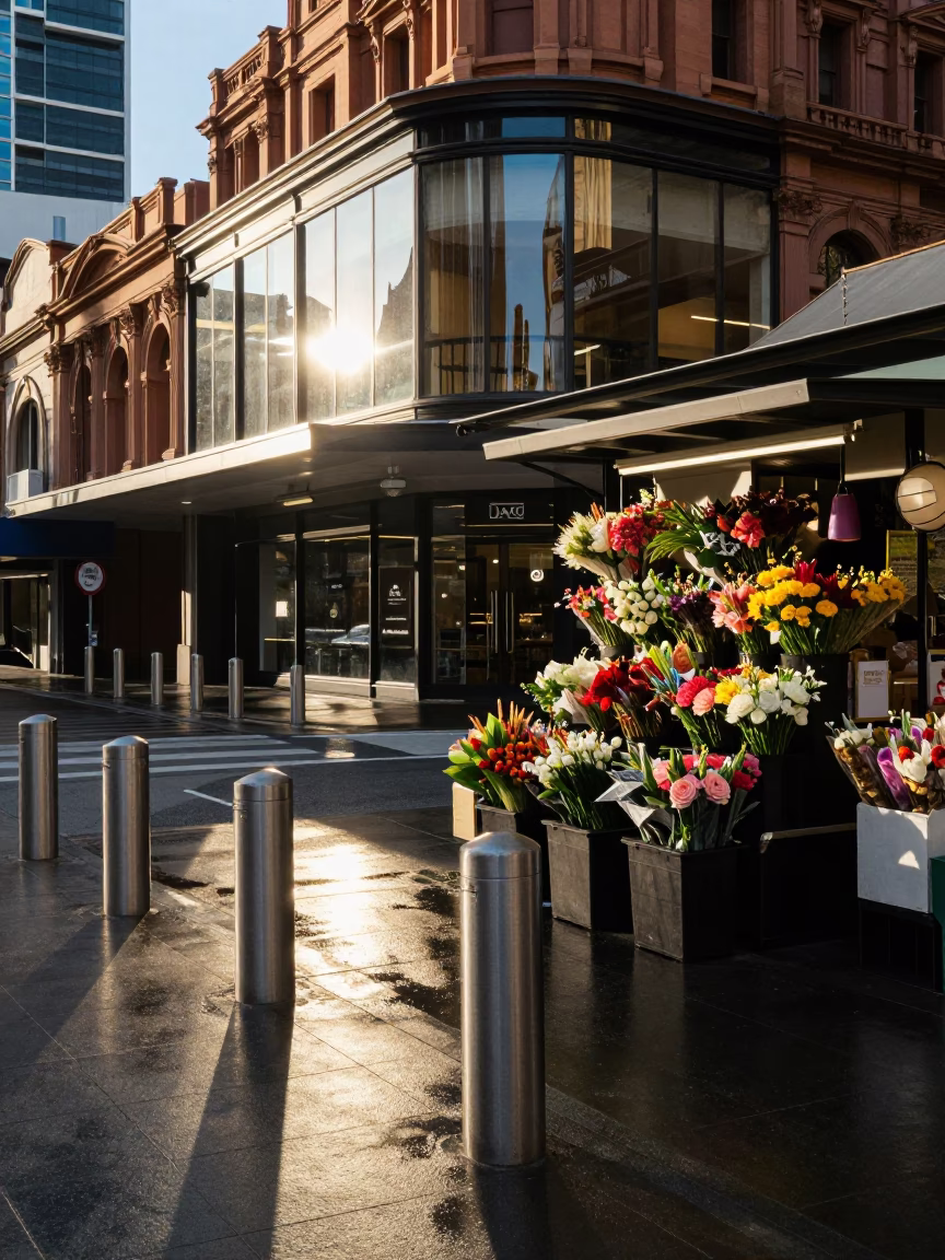 Street Scene just after sunrise in Melbourne in in Melbourne, Victoria, Australia