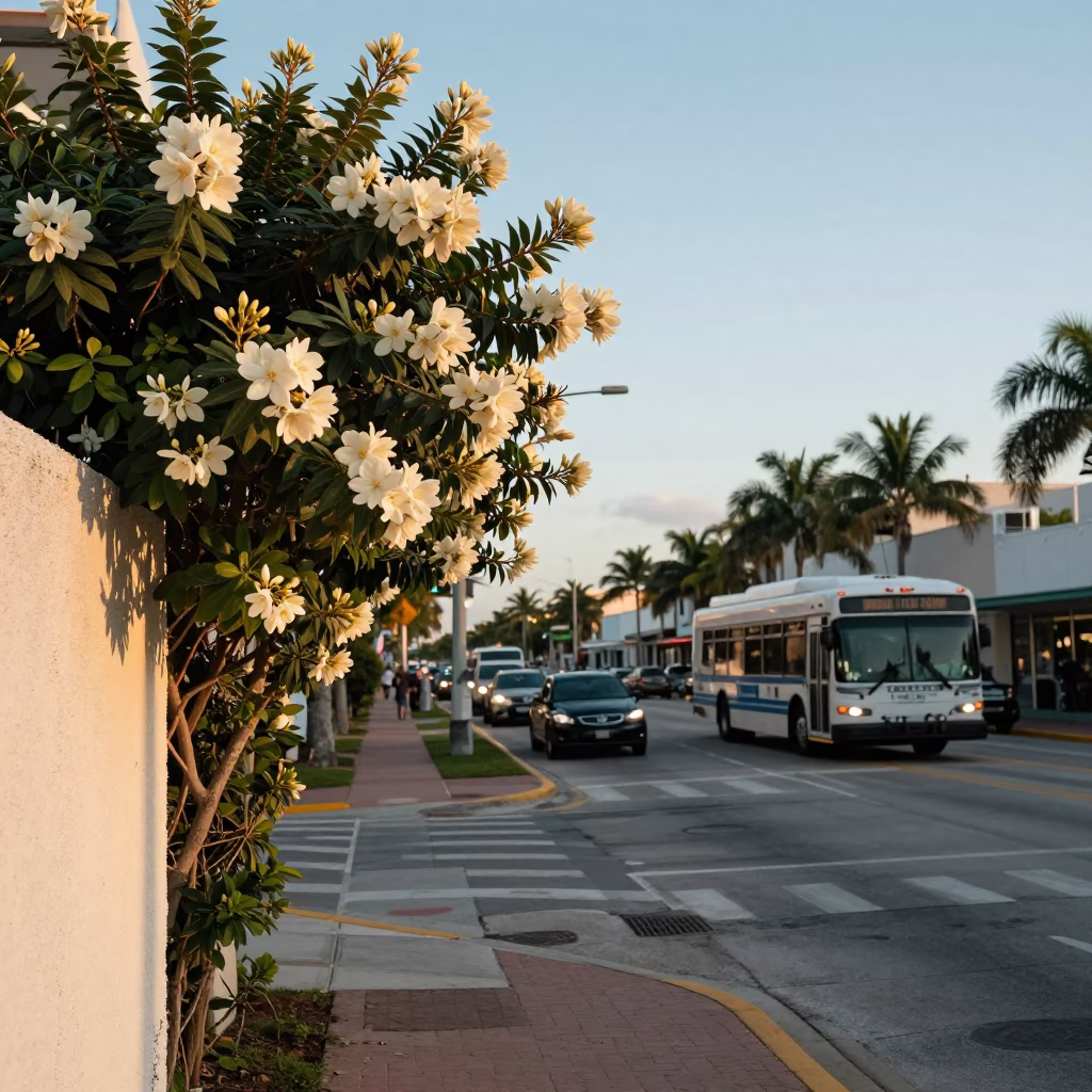 Street Scene just after sunrise in Miami in in Miami, Florida, United States