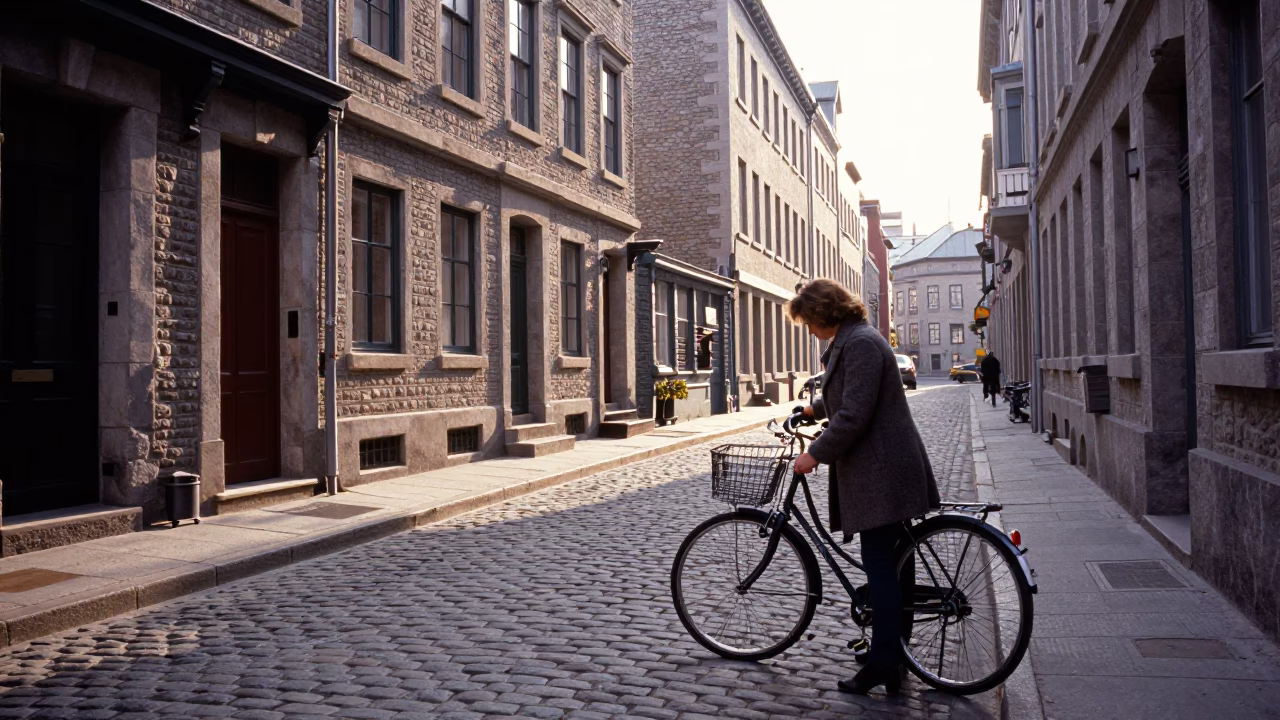 Street Scene just after sunrise in Montreal in in Montreal, Quebec, Canada