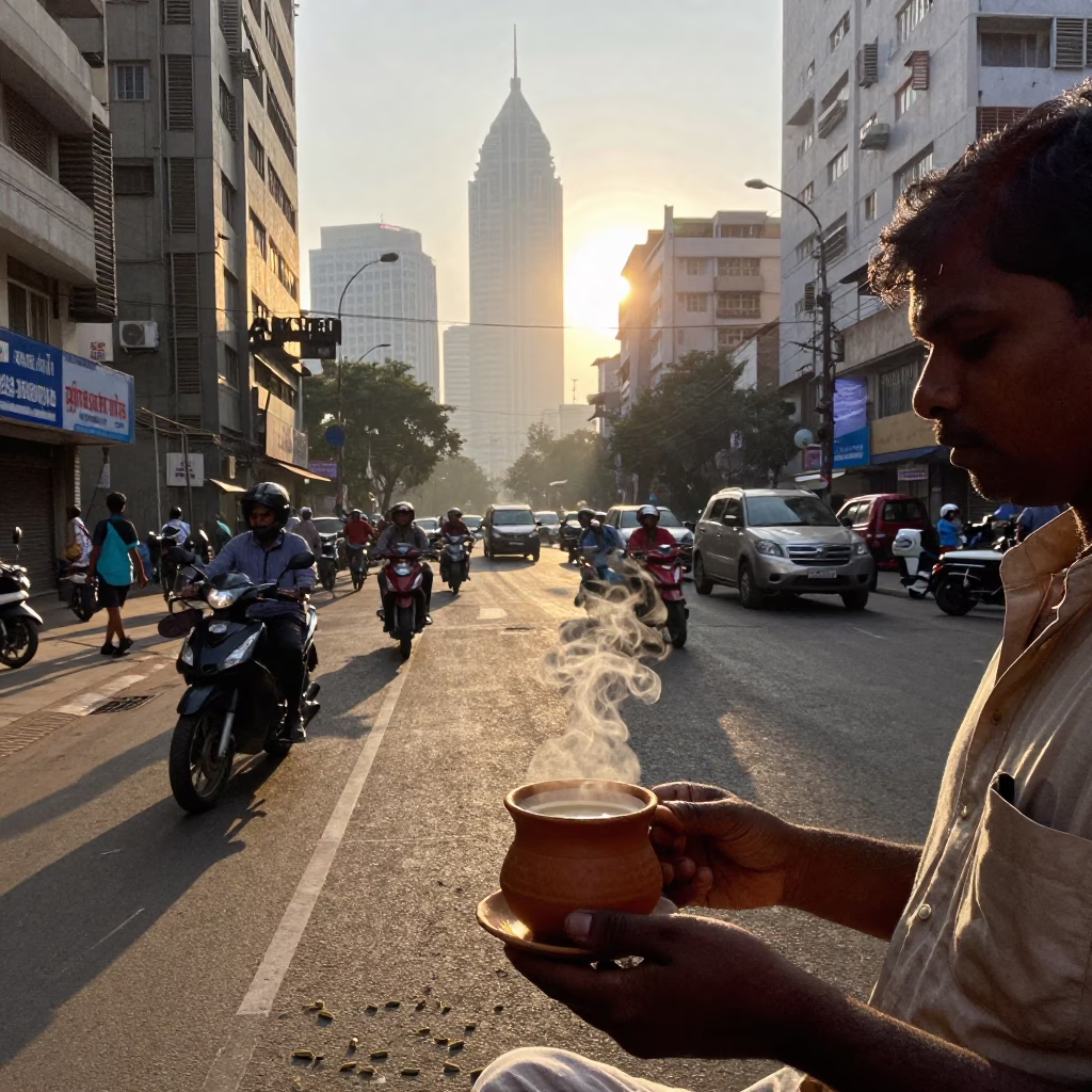 Street Scene just after sunrise in Mumbai in in Mumbai, India