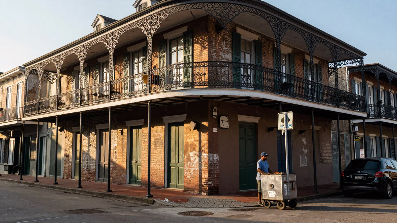 Street Scene just after sunrise in New Orleans in in New Orleans, Louisiana, United States