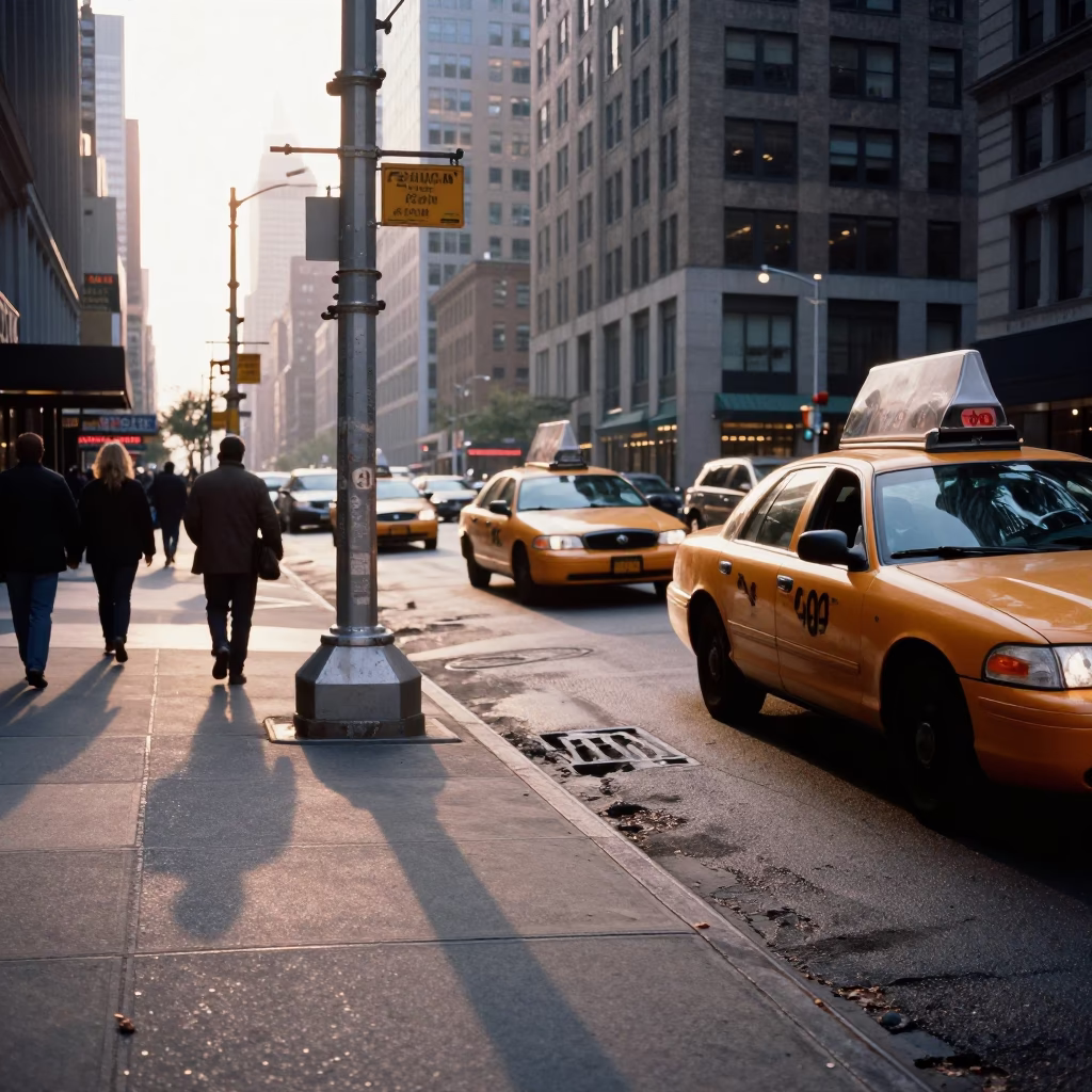 Street Scene just after sunrise in New York in in New York, New York, United States