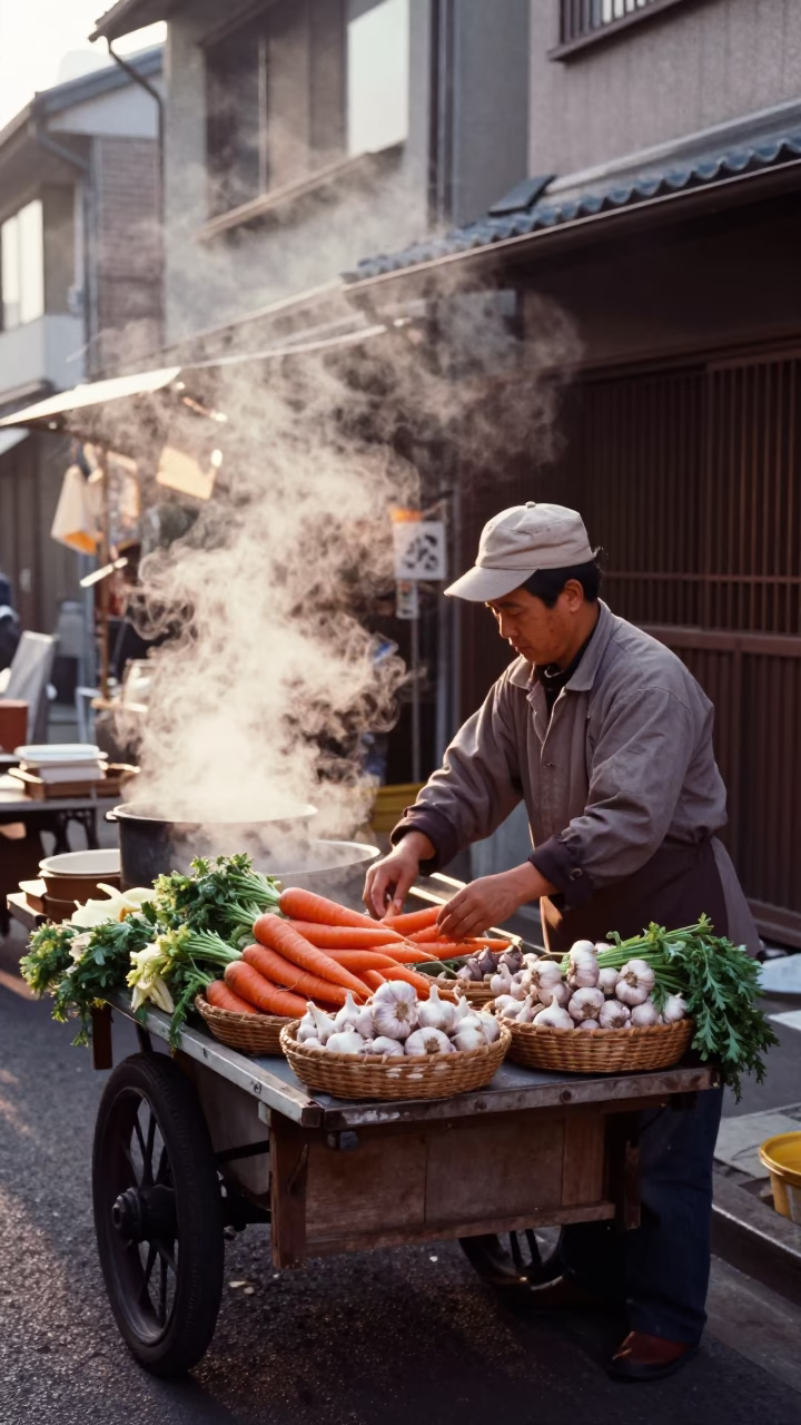 Street Scene just after sunrise in Osaka in in Osaka, Japan