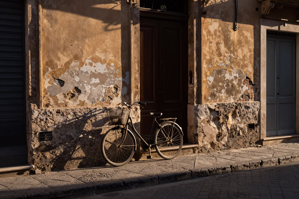Street Scene just after sunrise in Palermo in in Palermo, Italy