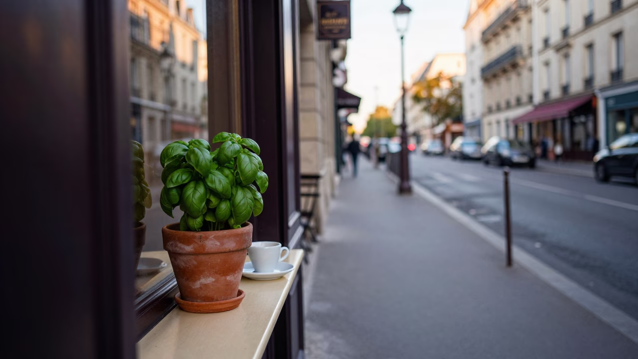 Street Scene just after sunrise in Paris in in Paris, France