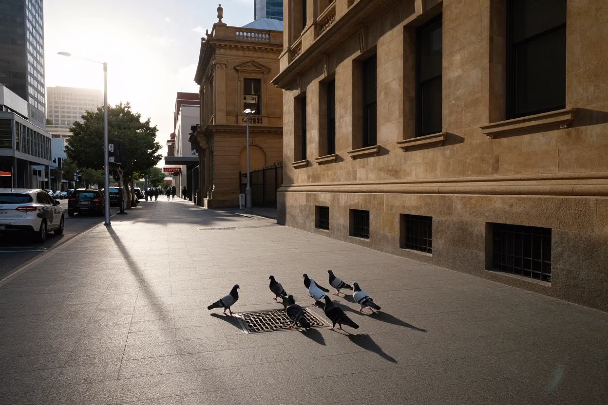 Street Scene just after sunrise in Perth in in Perth, Western Australia, Australia
