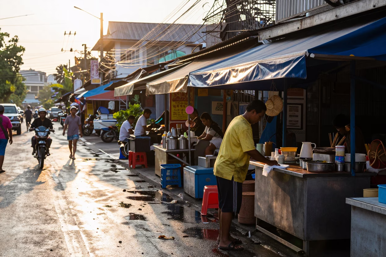 Street Scene just after sunrise in Phuket in in Phuket, Thailand