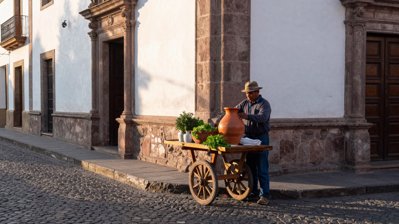 Street Scene just after sunrise in Quito in in Quito, Ecuador