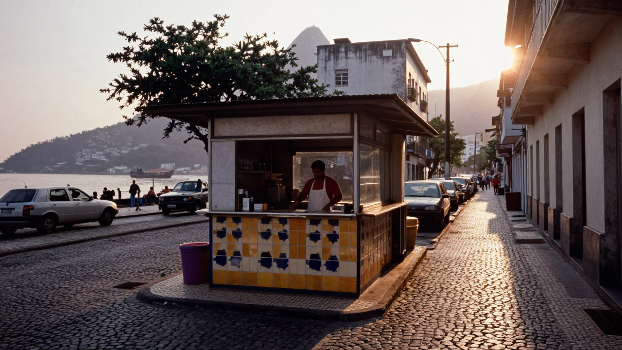 Street Scene just after sunrise in Rio De Janeiro in in Rio de Janeiro, Brazil