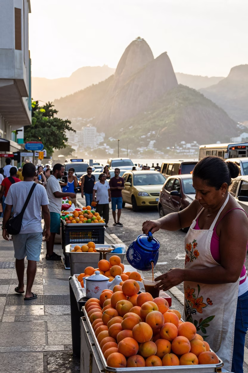 Street Scene just after sunrise in Rio De Janeiro in in Rio de Janeiro, Brazil