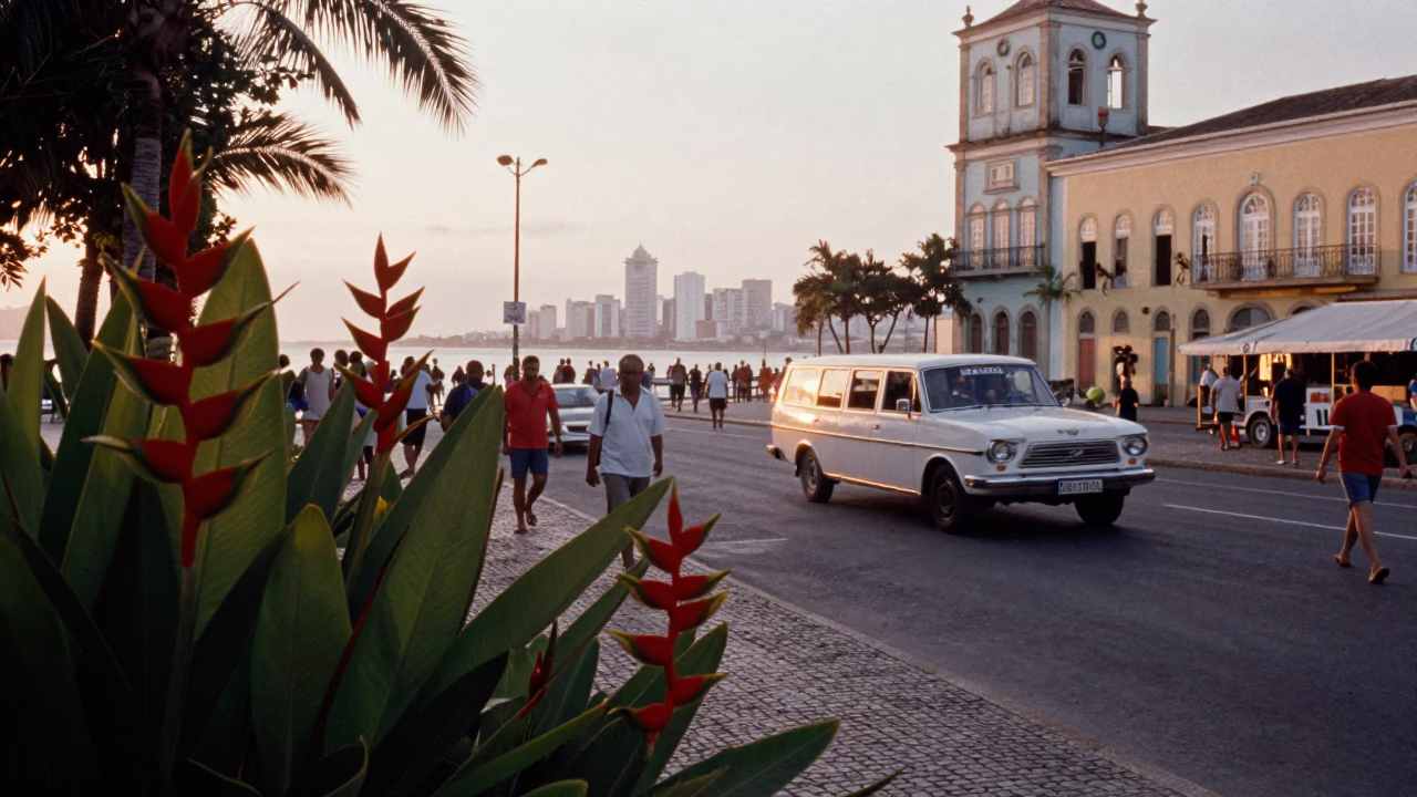 Street Scene just after sunrise in Salvador in in Salvador, Brazil